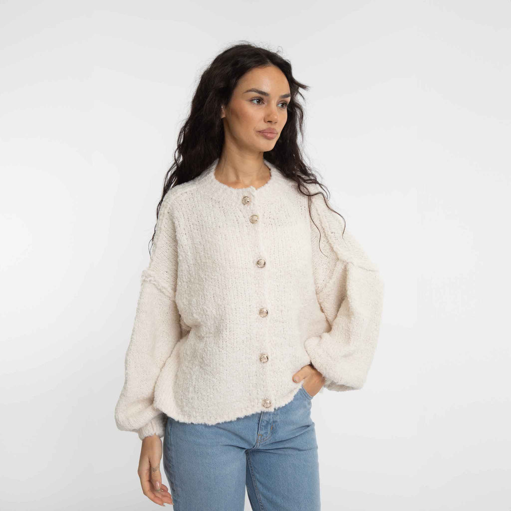 Oversized Short Cardigan with Gold Buttons