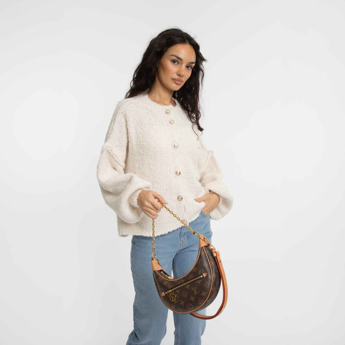 Oversized Short Cardigan with Gold Buttons