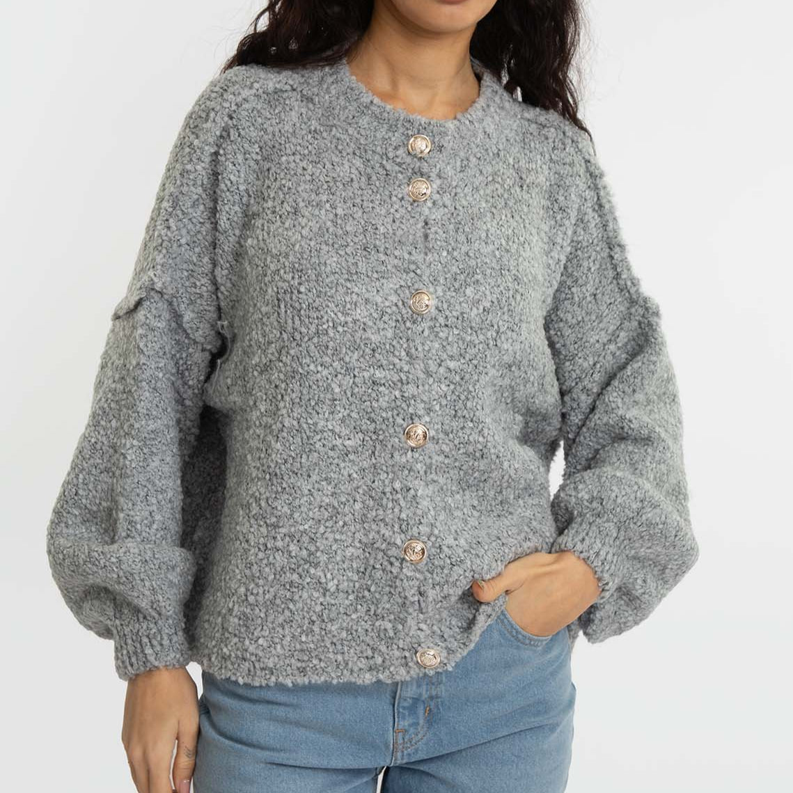 Oversized Short Cardigan with Gold Buttons