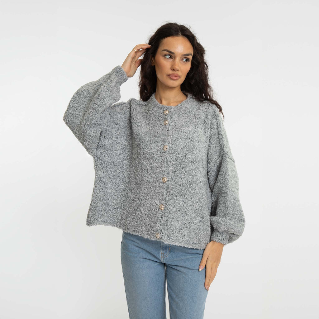 Oversized Short Cardigan with Gold Buttons