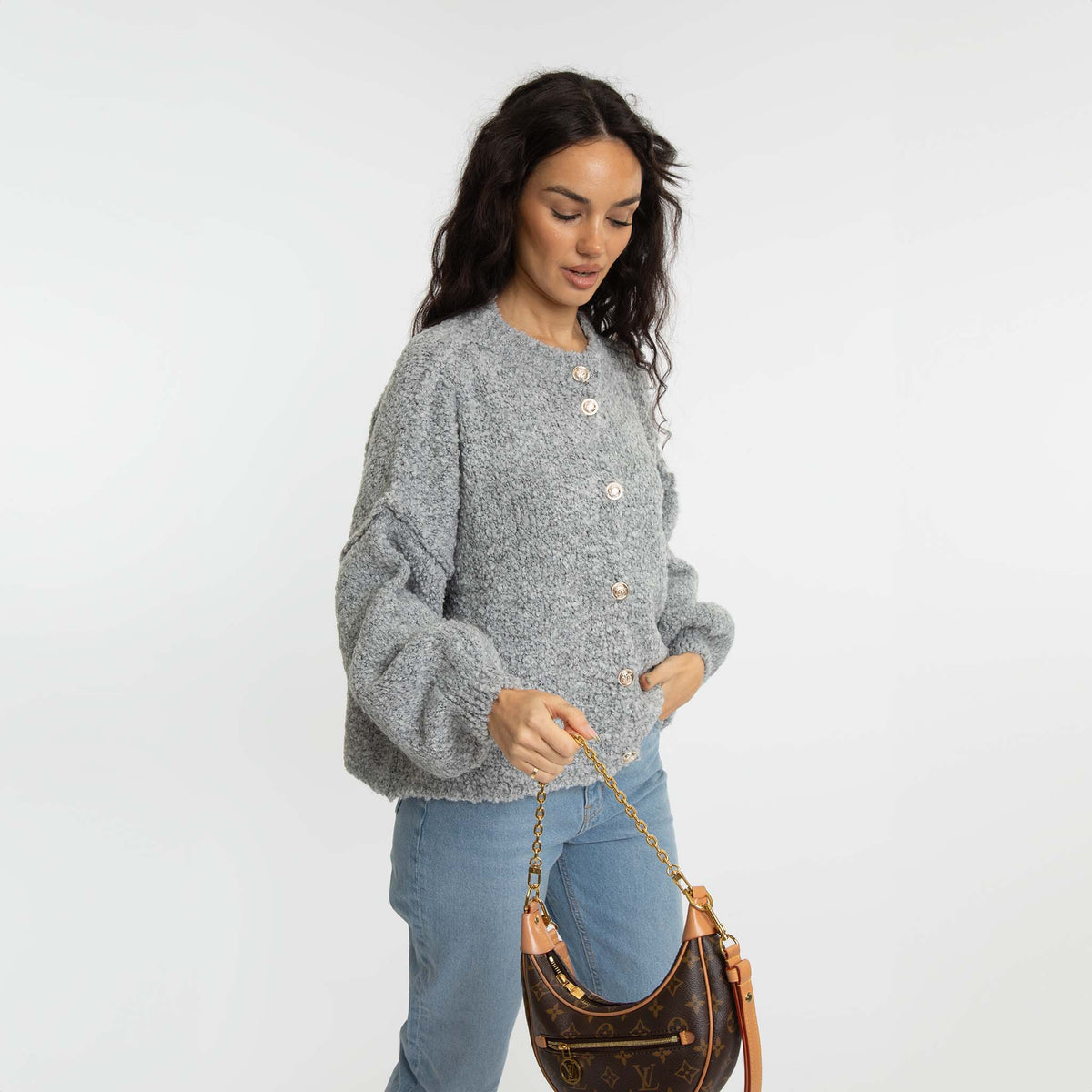 Oversized Short Cardigan with Gold Buttons