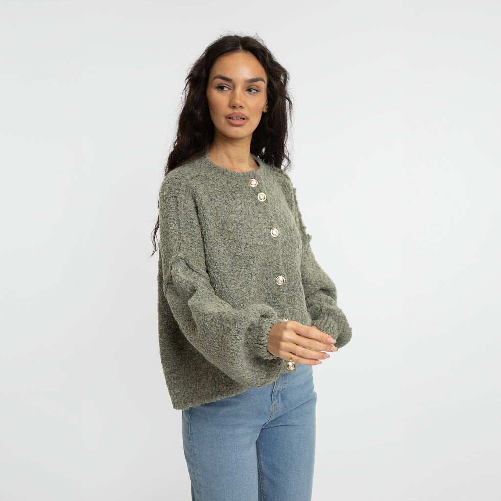 Oversized Short Cardigan with Gold Buttons