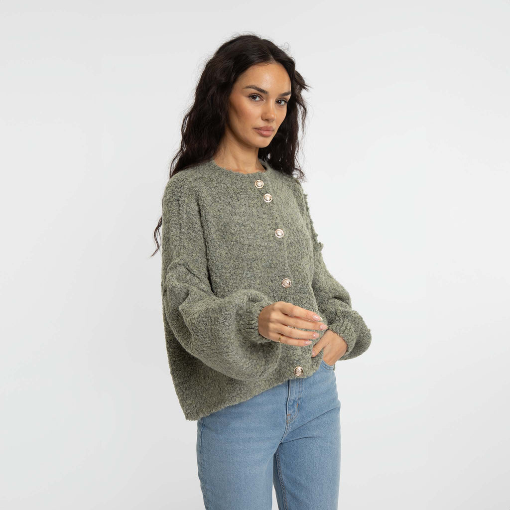 Oversized Short Cardigan with Gold Buttons