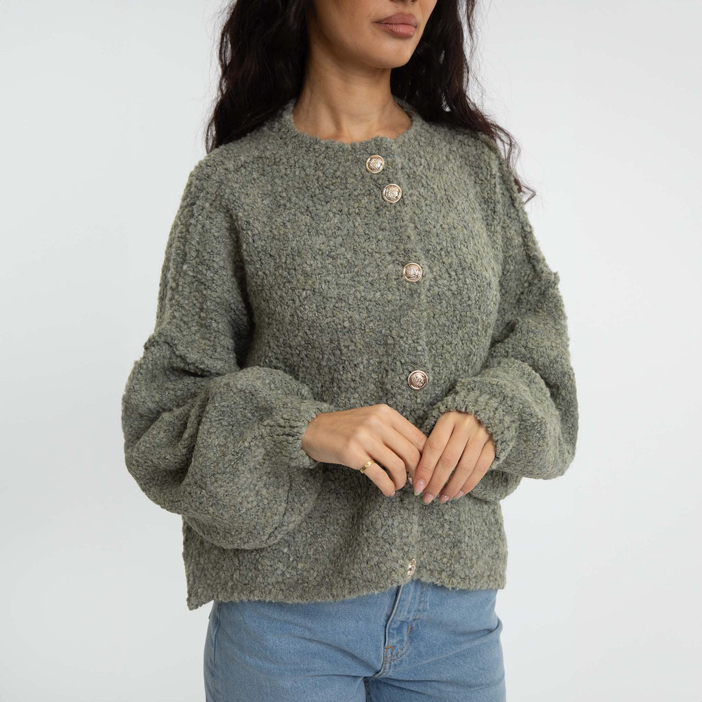 Oversized Short Cardigan with Gold Buttons