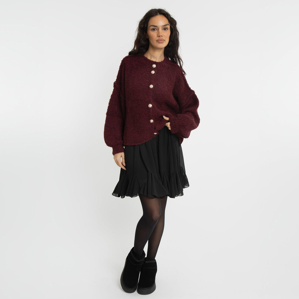 Oversized Short Cardigan with Gold Buttons