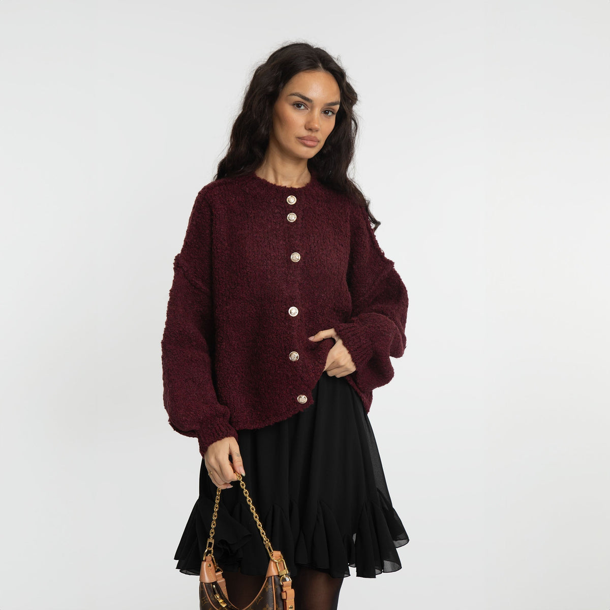 Oversized Short Cardigan with Gold Buttons