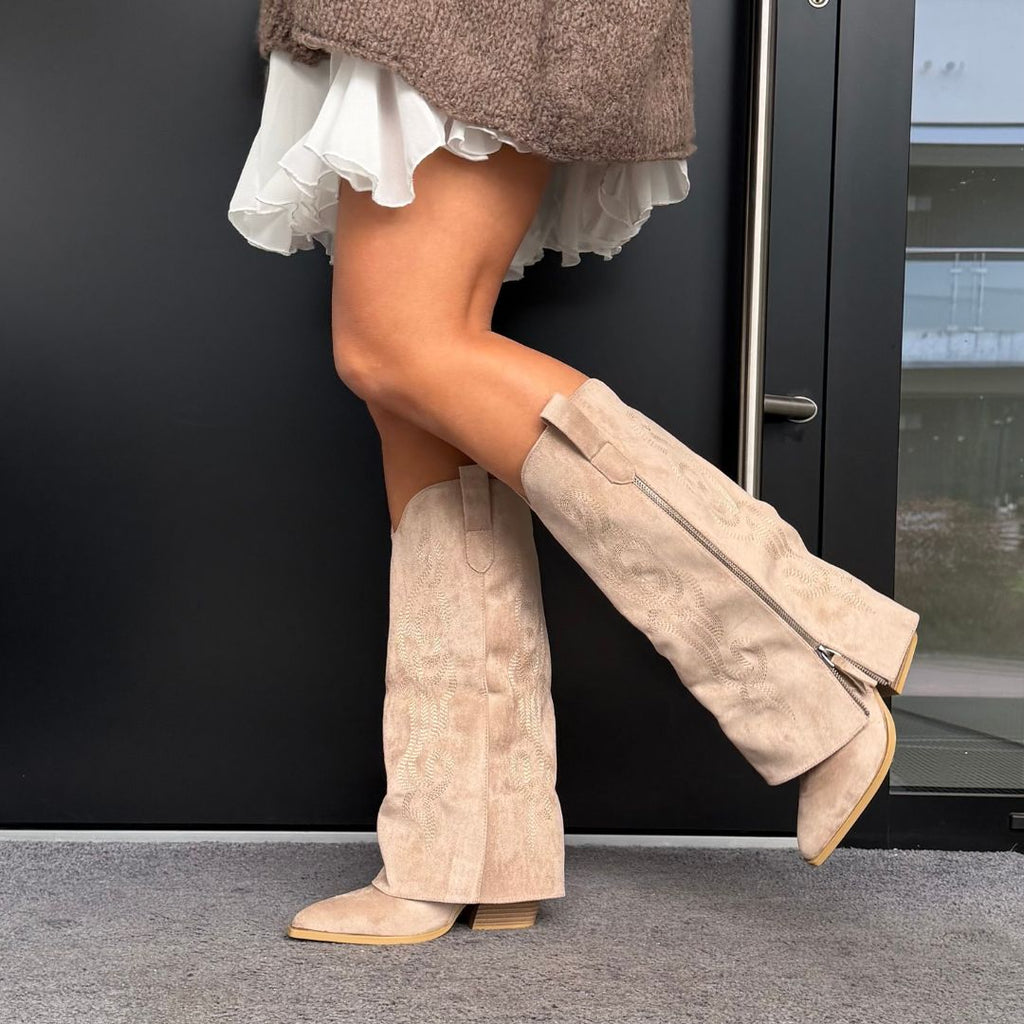 Selena Pointed-Toe Western Knee-High Boots