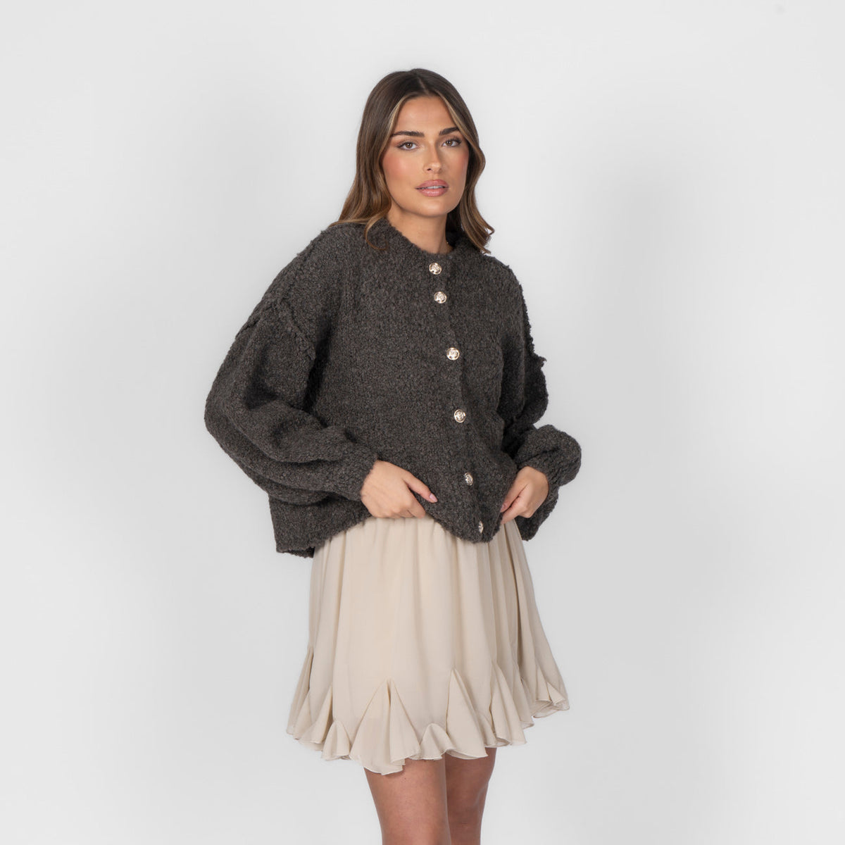 Oversized Short Cardigan with Gold Buttons