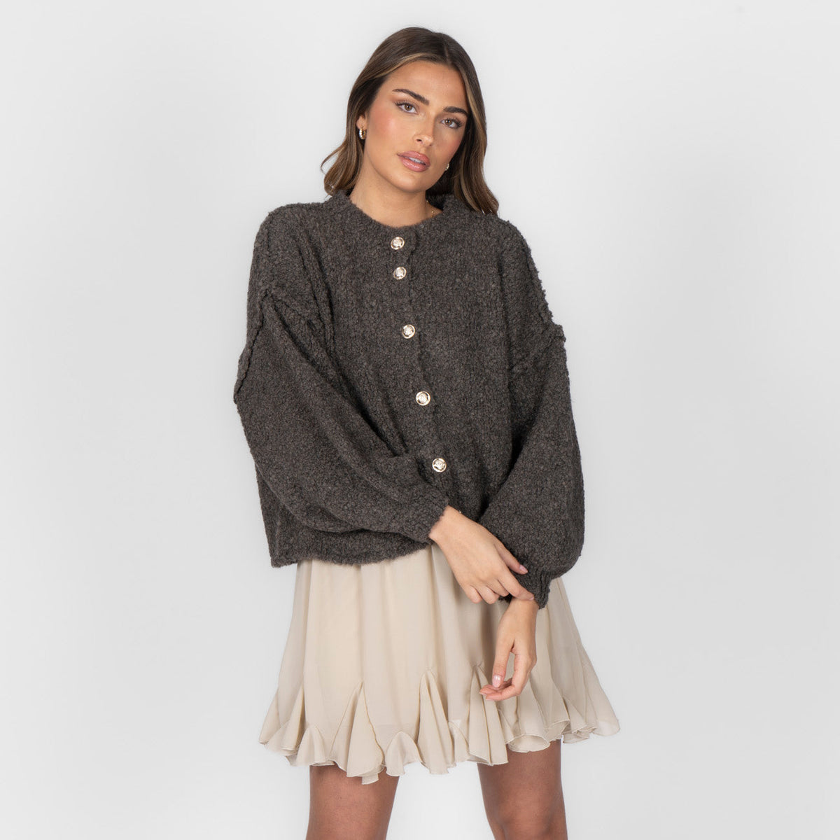 Oversized Short Cardigan with Gold Buttons