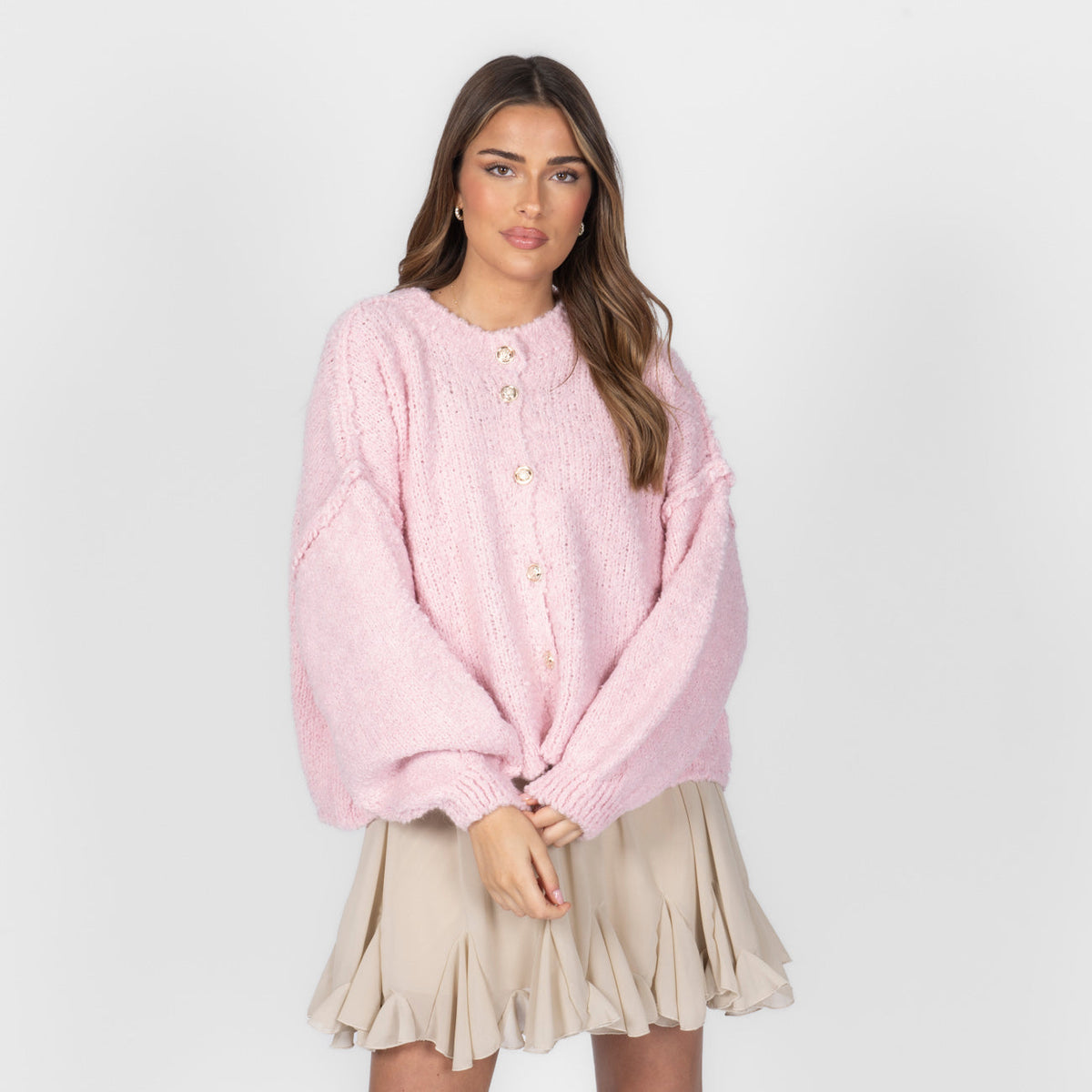 Oversized Short Cardigan with Gold Buttons