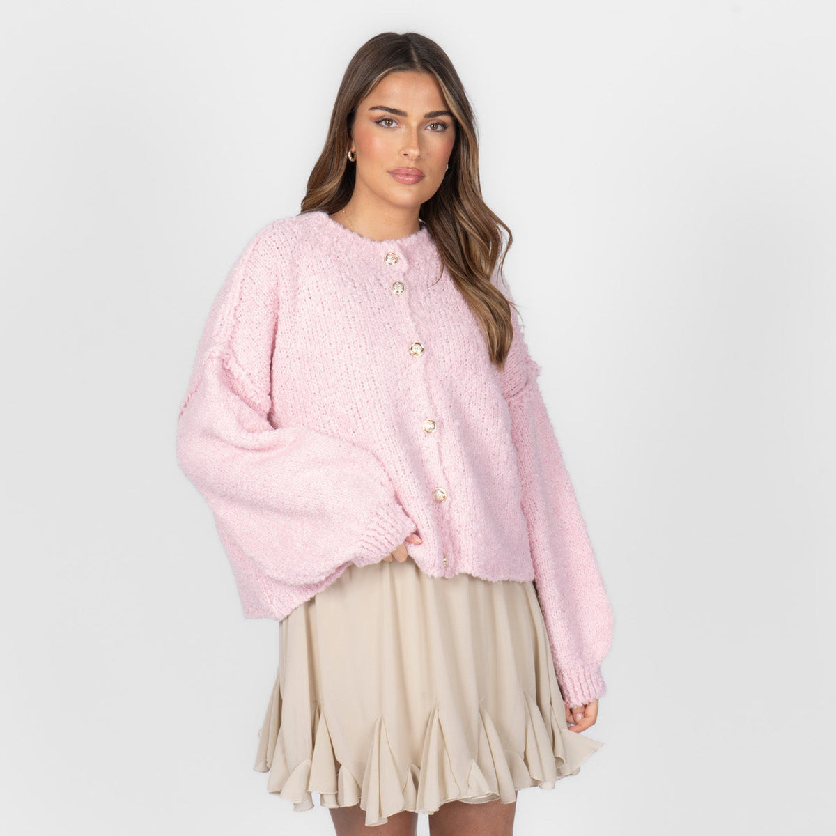 Oversized Short Cardigan with Gold Buttons