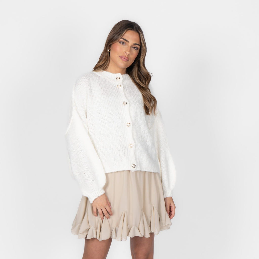 Oversized Short Cardigan with Gold Buttons