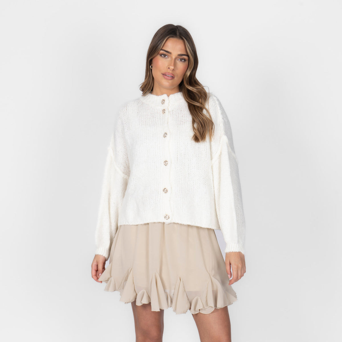 Oversized Short Cardigan with Gold Buttons