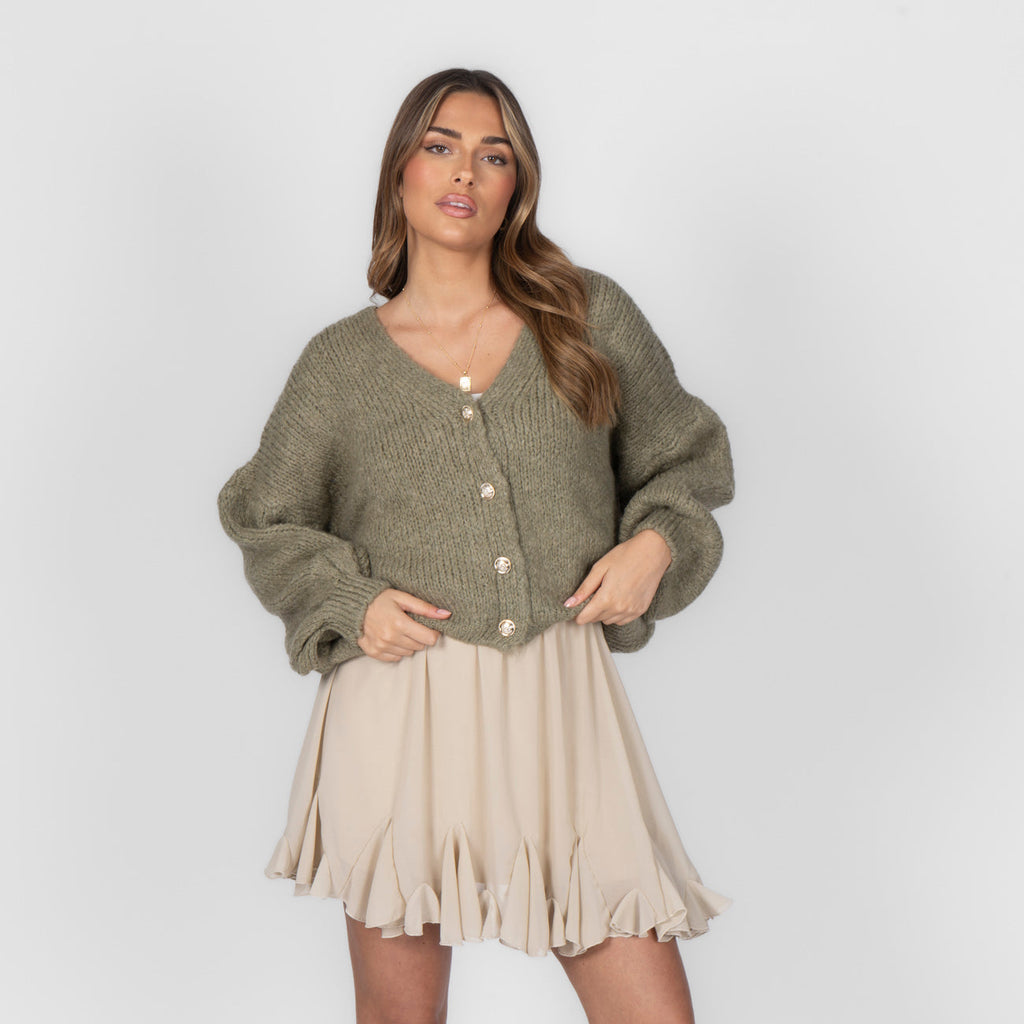 Cárdigan Corto Oversize con Escote en V y Botones Verónica