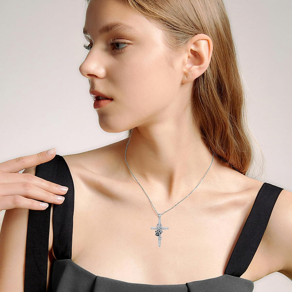 Collar de plata esterlina con huella dactilar y cruz