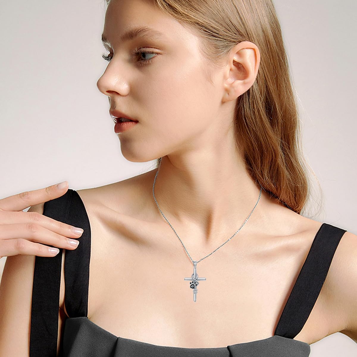 Collar de plata esterlina con huella dactilar y cruz