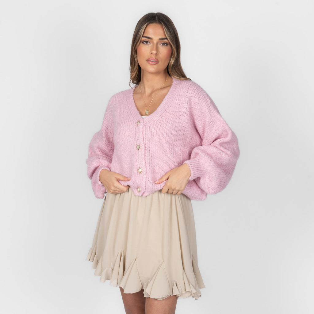 Cárdigan Corto Oversize con Escote en V y Botones Verónica