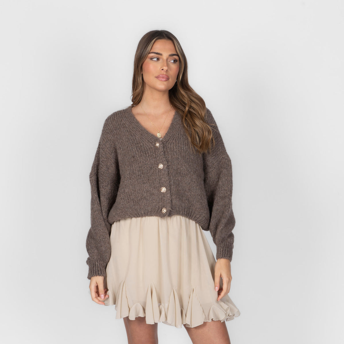 Cárdigan Corto Oversize con Escote en V y Botones Verónica