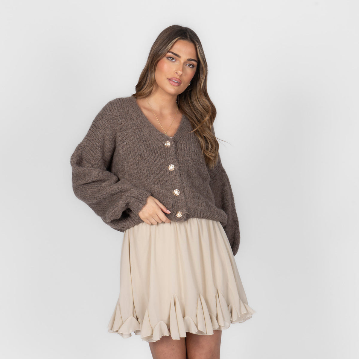 Cárdigan Corto Oversize con Escote en V y Botones Verónica