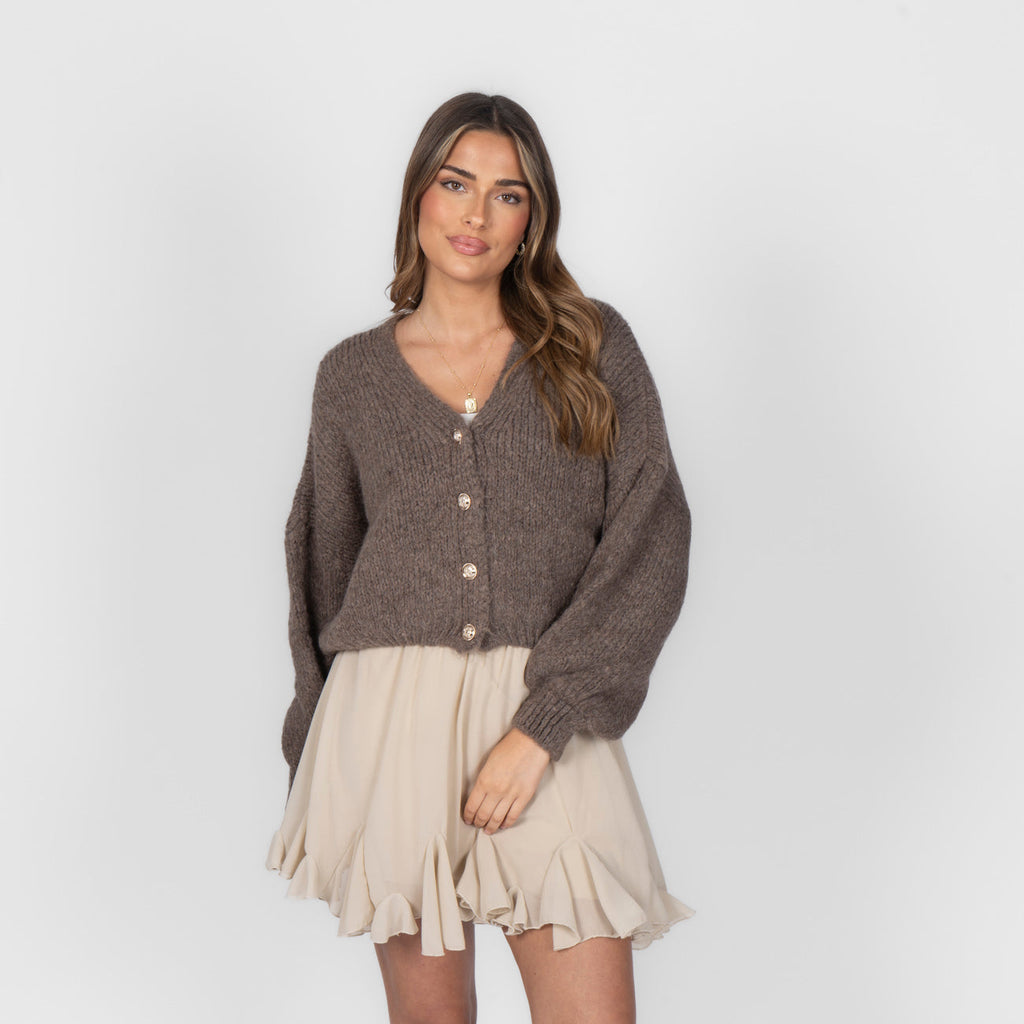 Cárdigan Corto Oversize con Escote en V y Botones Verónica