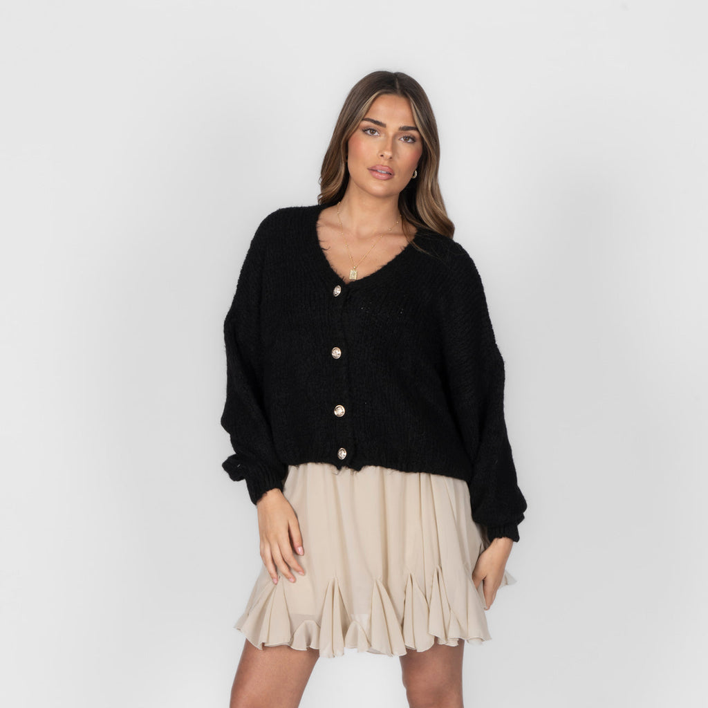 Cárdigan Corto Oversize con Escote en V y Botones Verónica