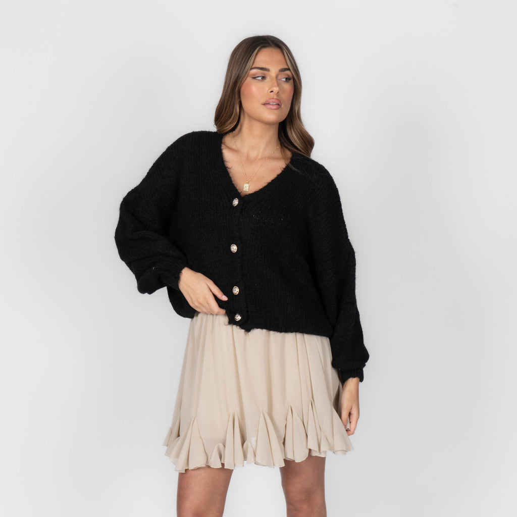 Cárdigan Corto Oversize con Escote en V y Botones Verónica
