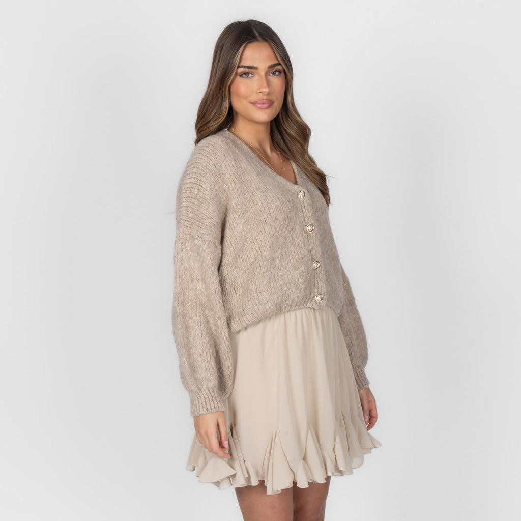 Cárdigan Corto Oversize con Escote en V y Botones Verónica
