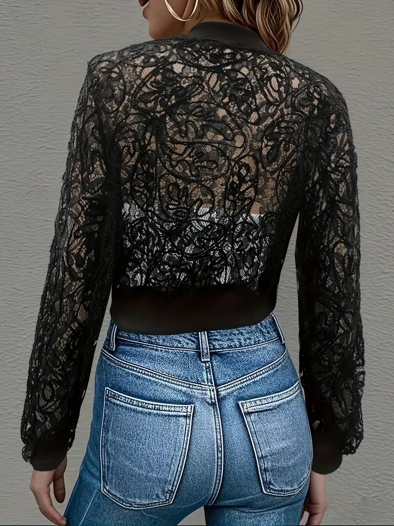 Celina Crop Lace Bomber