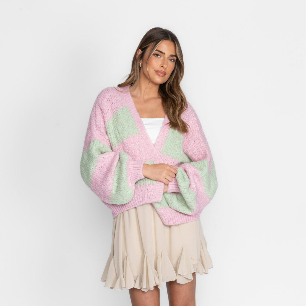 Oversized Cardigan with Wide Stripes