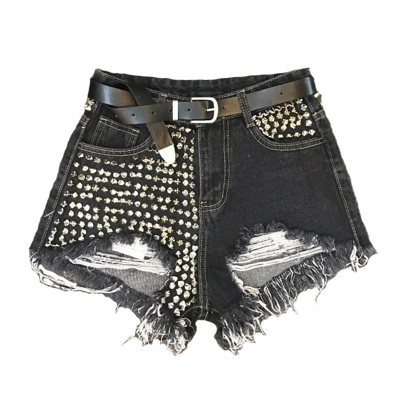 Rivet Beading Denim Shorts