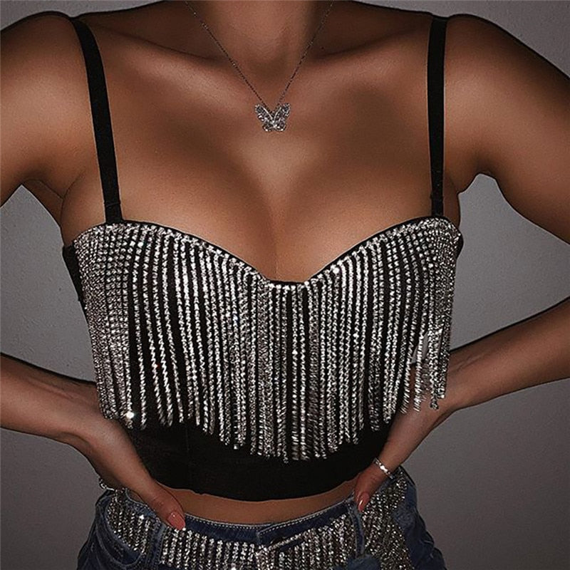Rhinestone Tassel Top