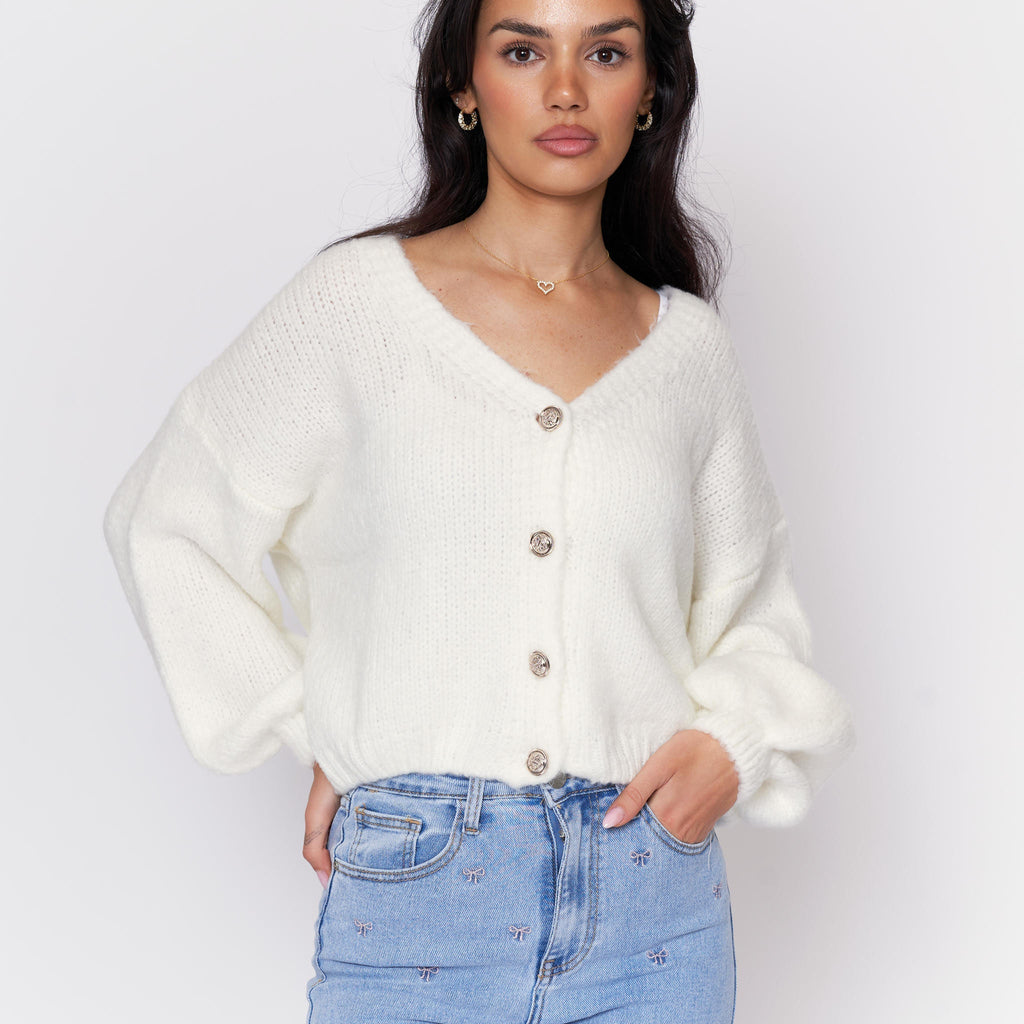 Cárdigan Corto Oversize con Escote en V y Botones Verónica