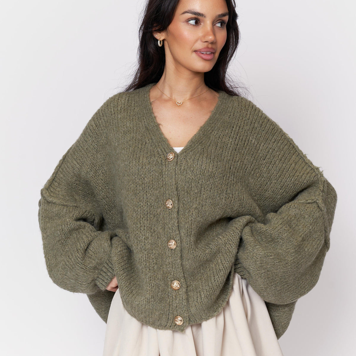Tamara Oversized Cardigan with V-Neck and Buttons
