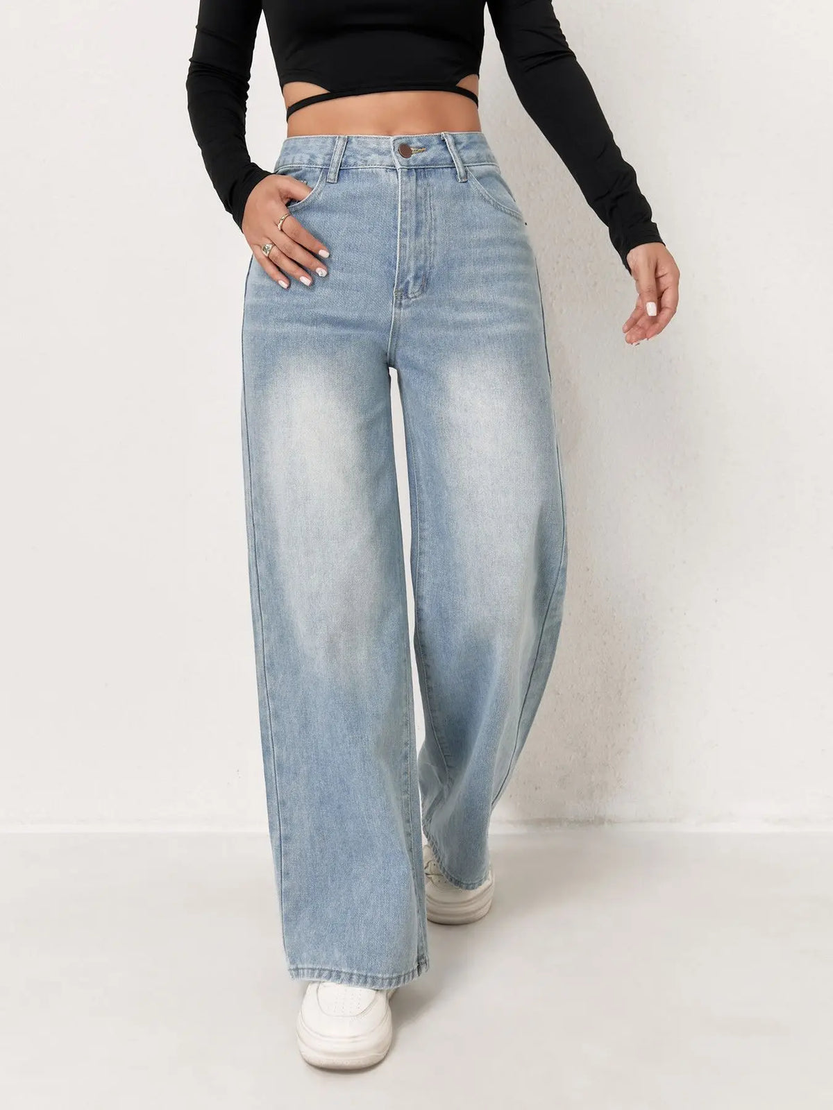 Light Blue Wide-Leg Denim Jeans