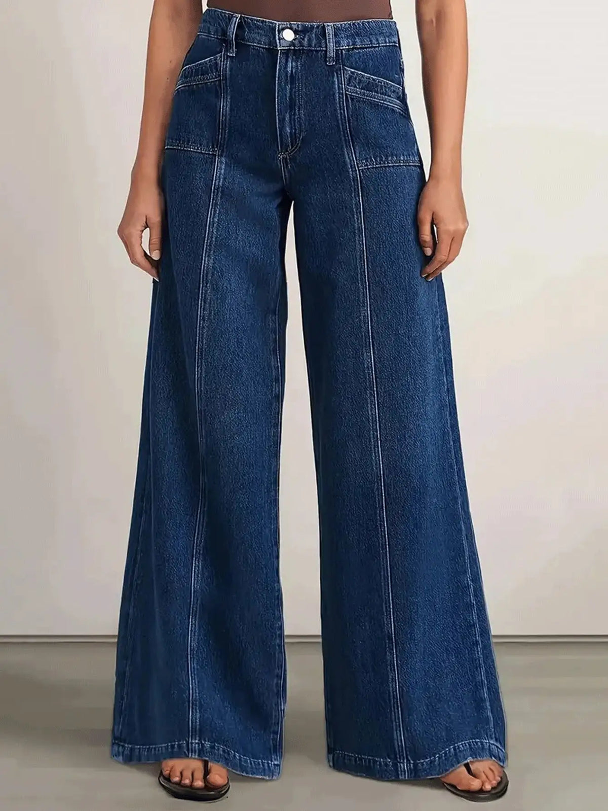 Deep Blue Wide-Leg Denim Jeans