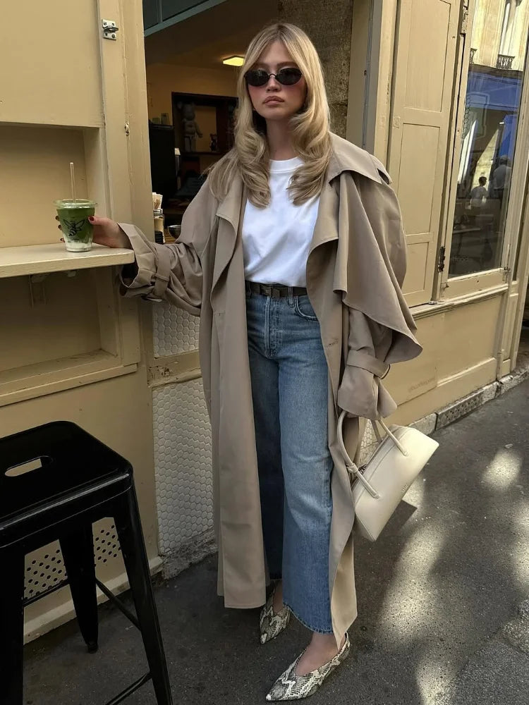 Women’s Lace-Up Long Trench Coat