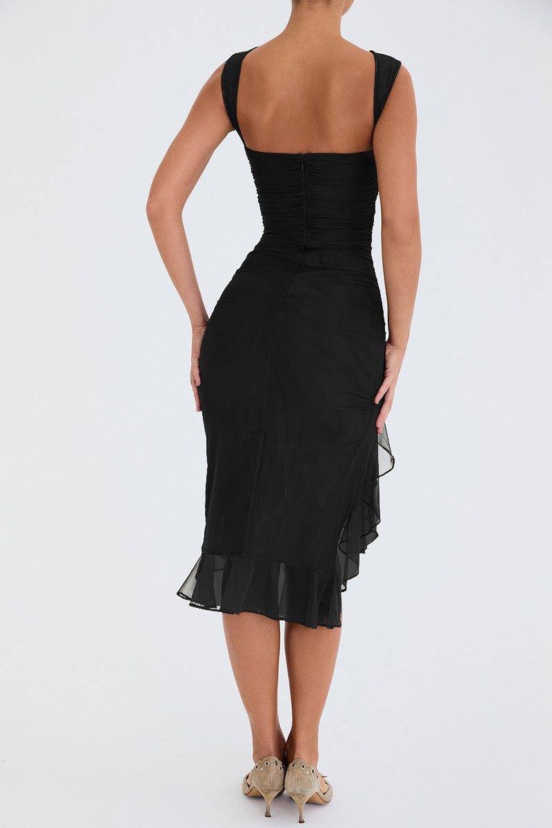 Vestido midi elegante con volantes