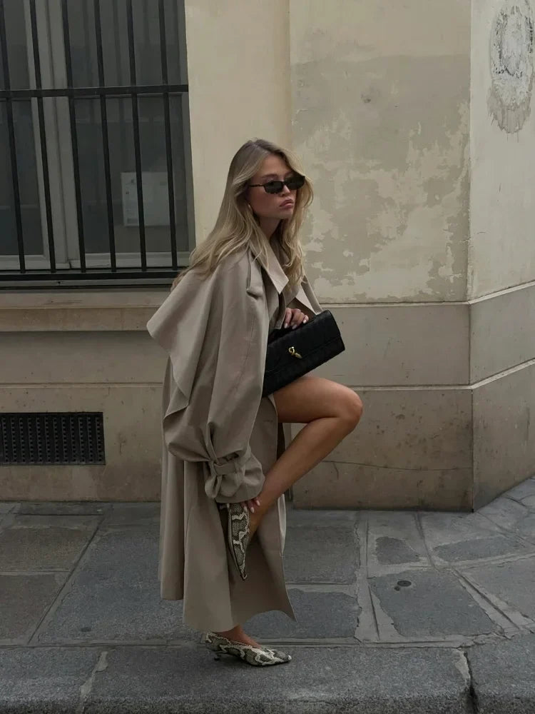 Women’s Lace-Up Long Trench Coat