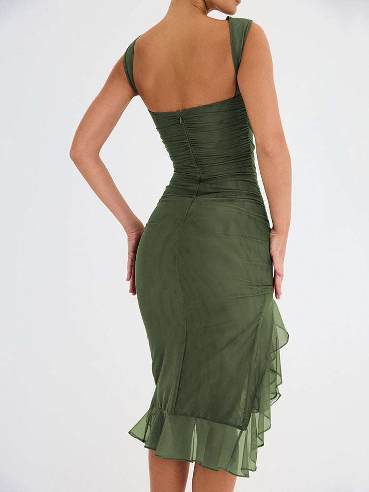 Vestido midi elegante con volantes