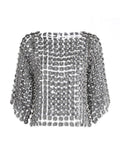 Hollow-Out Patchwork Pearl T-Shirt