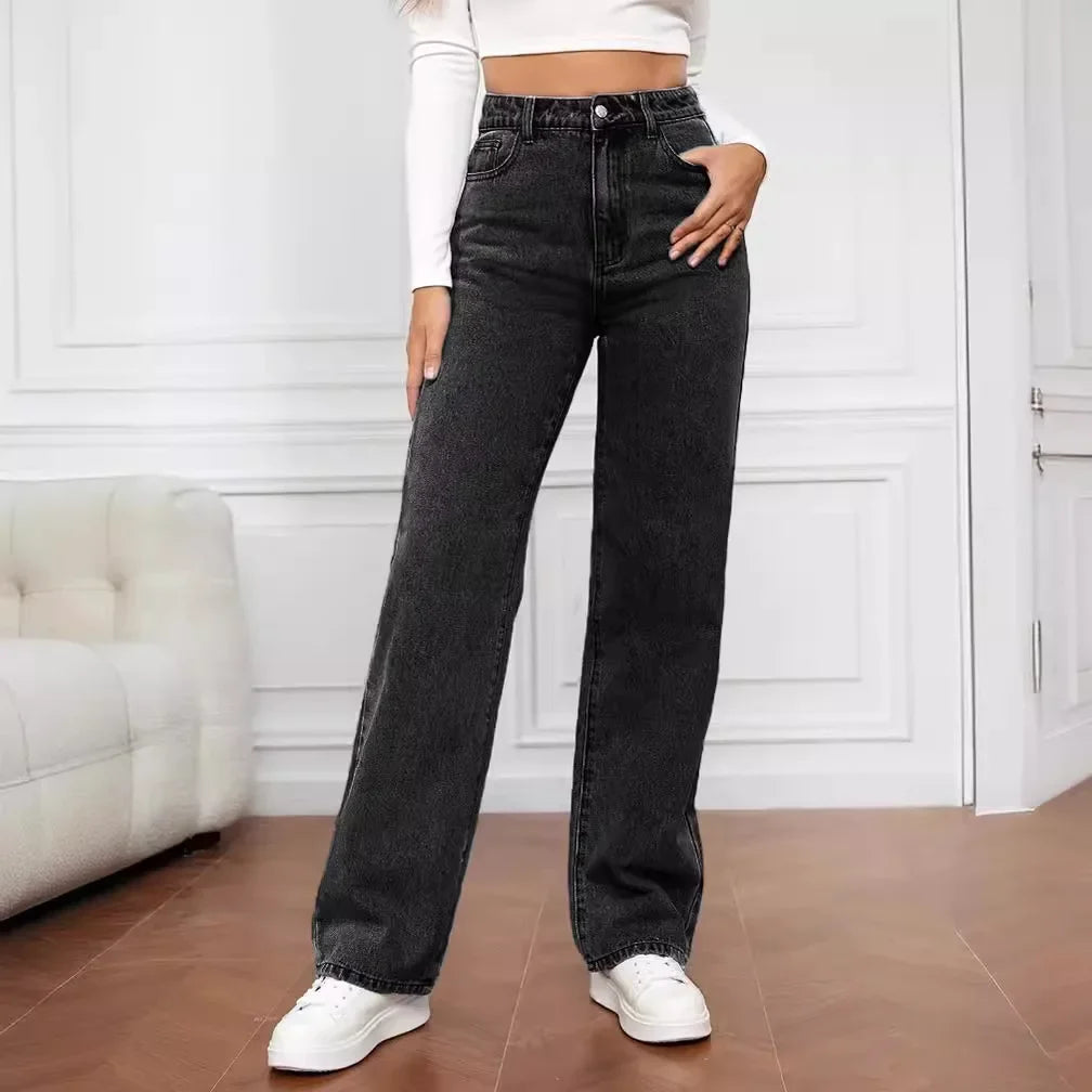 High-Waist Baggy Straight Jeans
