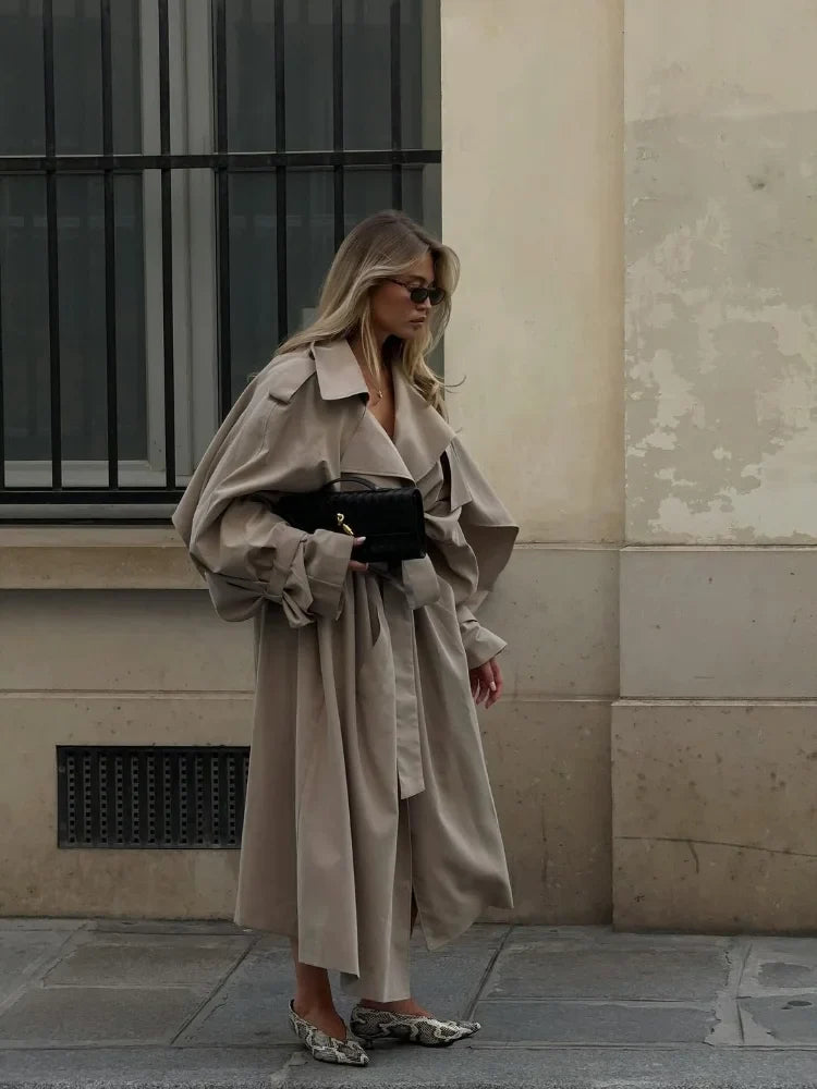 Women’s Lace-Up Long Trench Coat