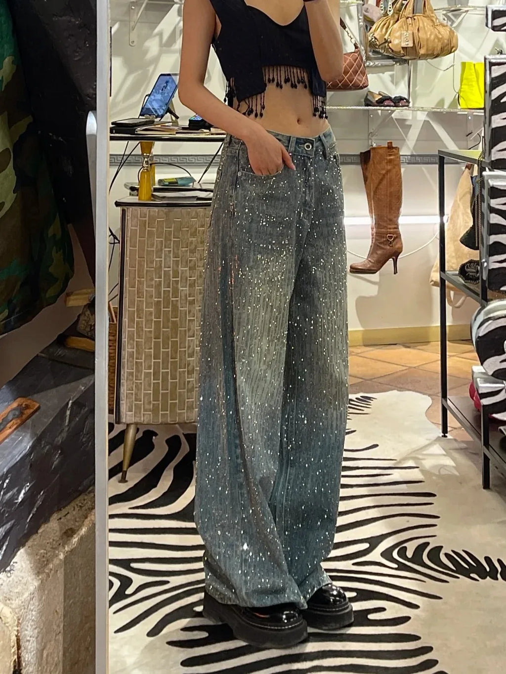 Pantalones de mezclilla para mujer con parches de estrellas