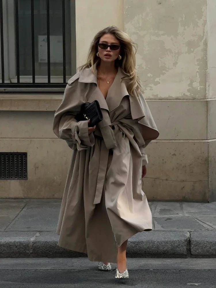 Women’s Lace-Up Long Trench Coat