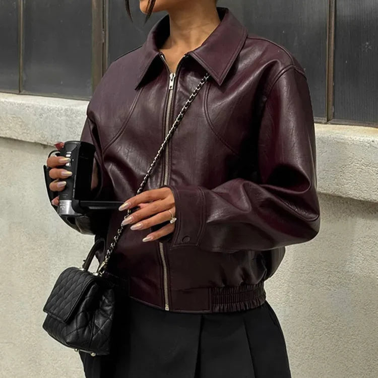 Women's Vintage Zipper Leather Jacket