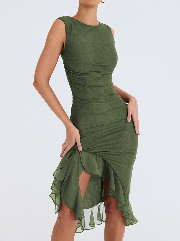 Vestido midi elegante con volantes
