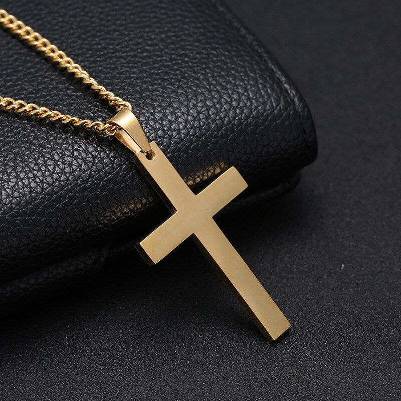 Collar de cruz de acero inoxidable para hombre