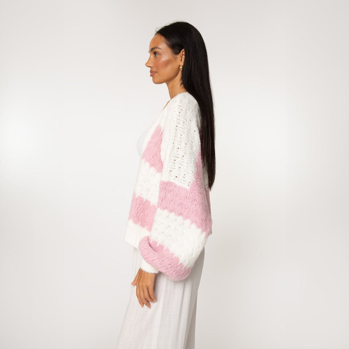 Oversized Cardigan with Wide Stripes