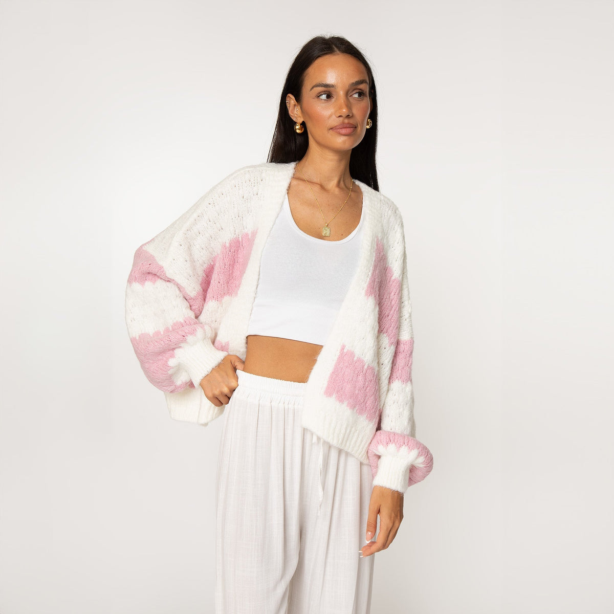 Oversized Cardigan with Wide Stripes