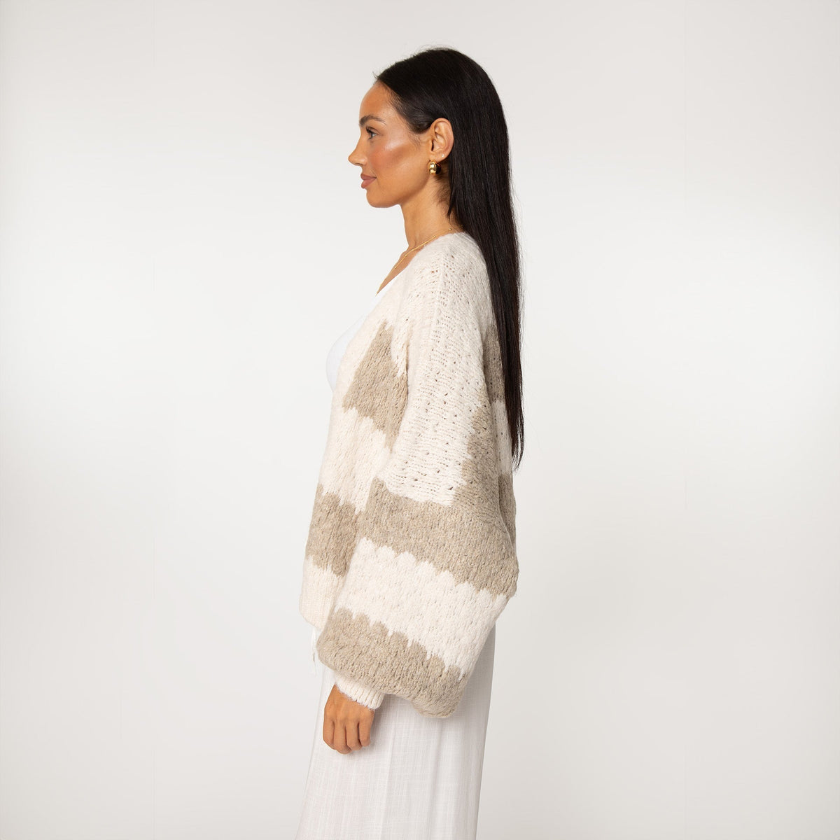 Oversized Cardigan with Wide Stripes